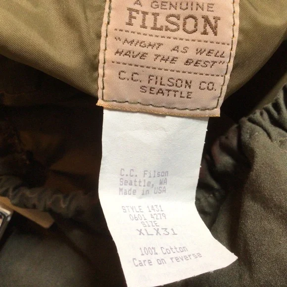 C.C. Filson Foul Weather Rain Pants Cover Cloth Oil Finish Tin Wind Repel XL Vtg